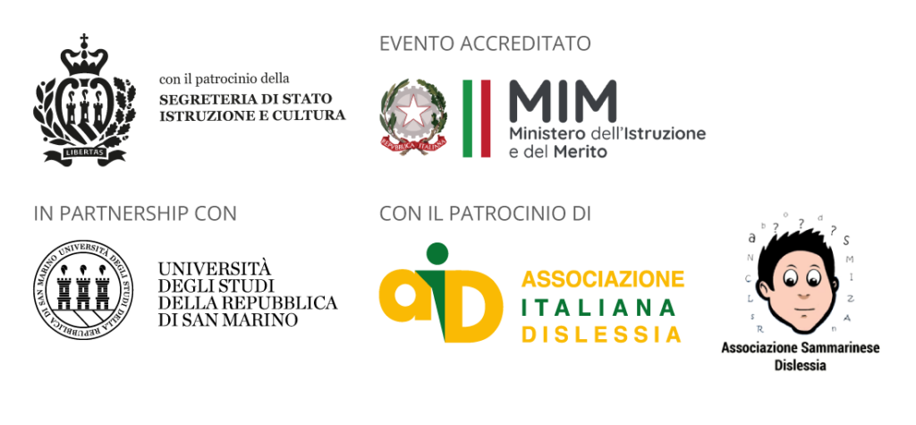 In partnership con Università di San Marino; Patrocinio di Repubblica di San Marino, AID e ASD.