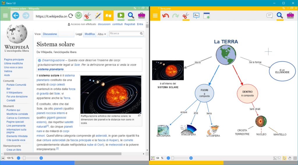 Nell'immagine gli ambienti Web e Mappe di Geco affiancati